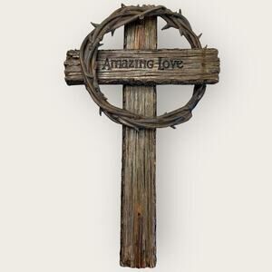 Jesus Christ Wooden Thorn Crown Cross Amazing Love Wall Hang Decor 13.5 X 7.5